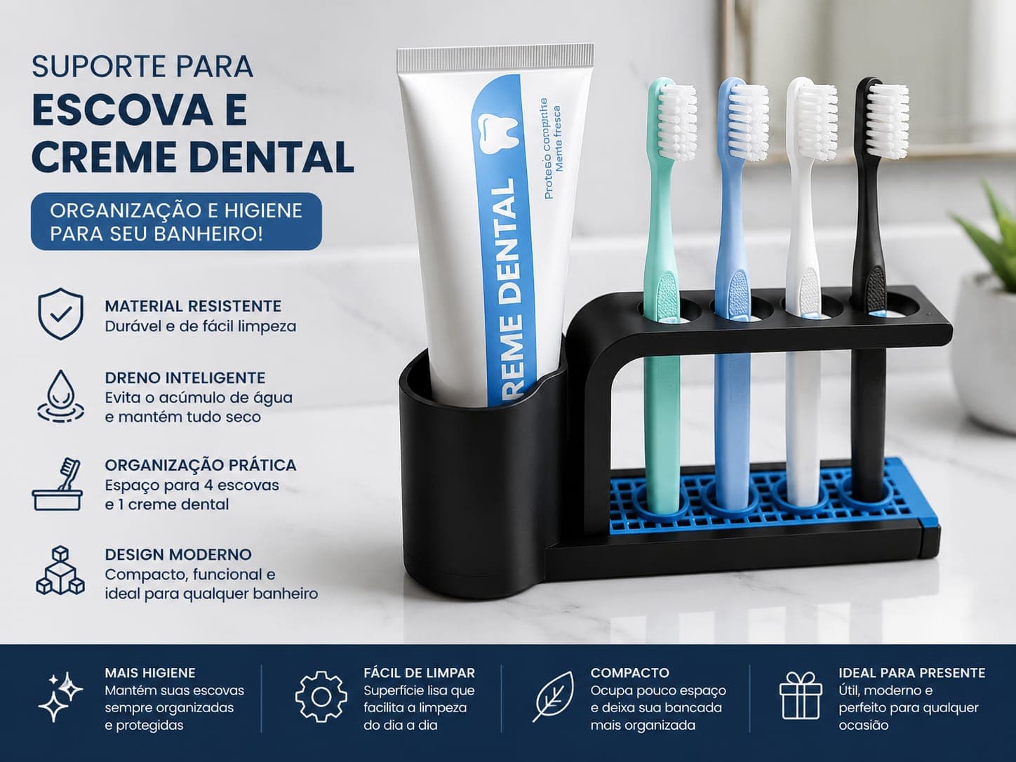 Suporte Escovas de dente e crede dental