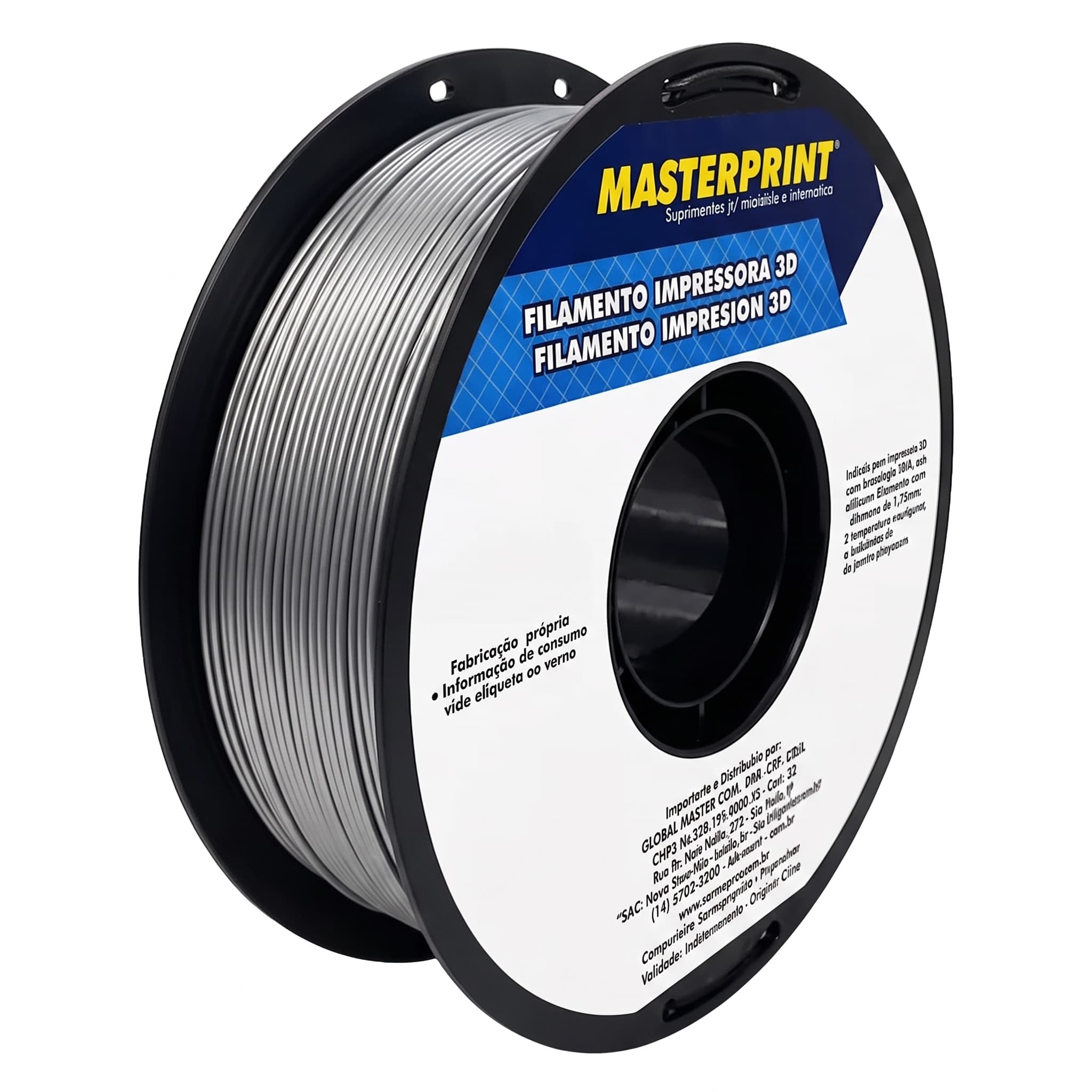 Filamento Pla Silk Prata 1kg Masterprint Para Impressora 3d 1.75mm