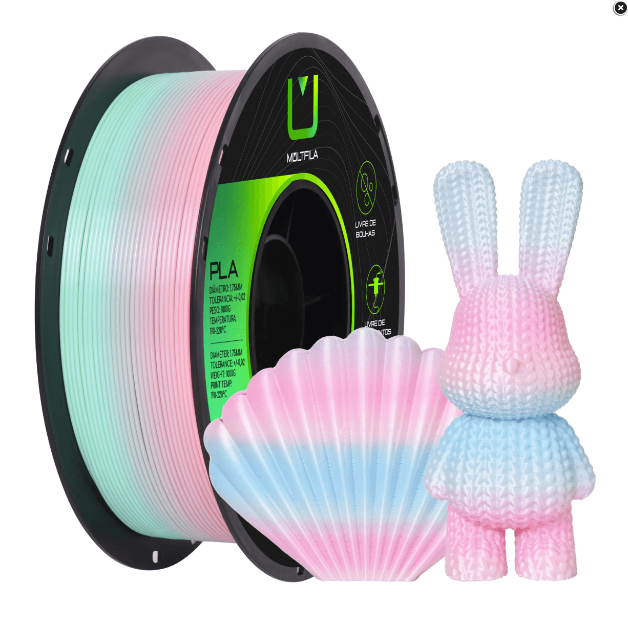 Filamento Pla Silk Rainbow Algodão Doce 1kg Multfila Para Impressora 3d 1.75mm