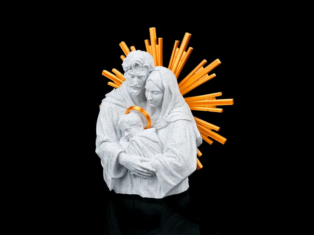 Escultura Sagrada Família 3D - Efeito Mármore e Dourado