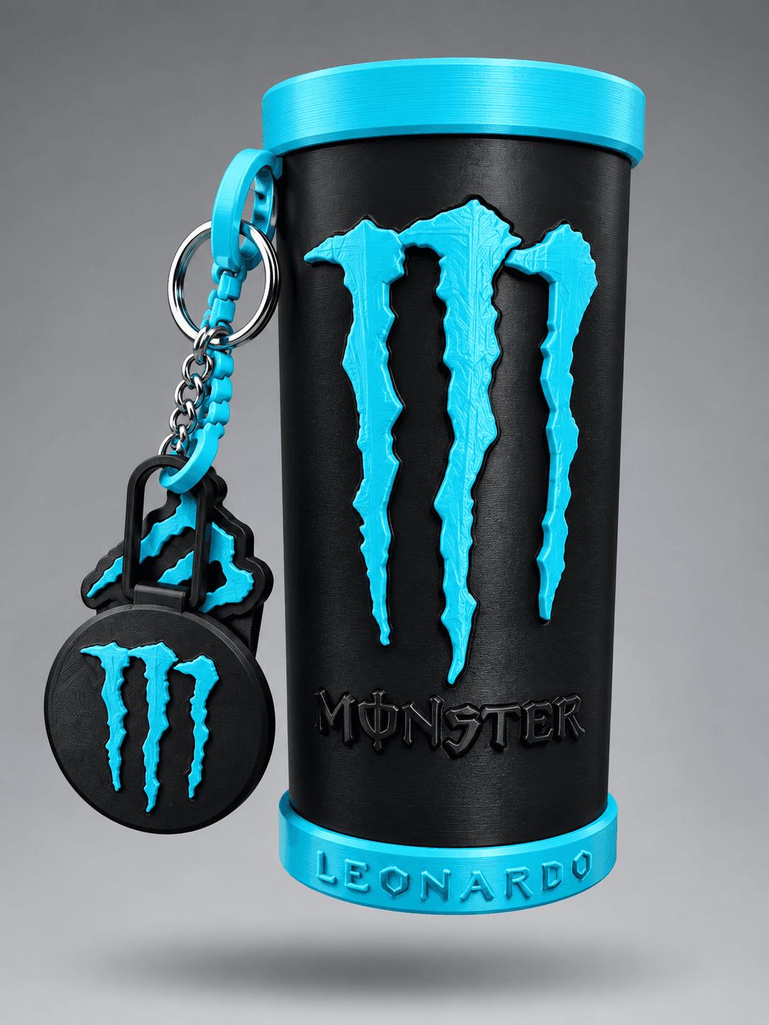 Porta Lata Monster - Preto+Azul Cyan