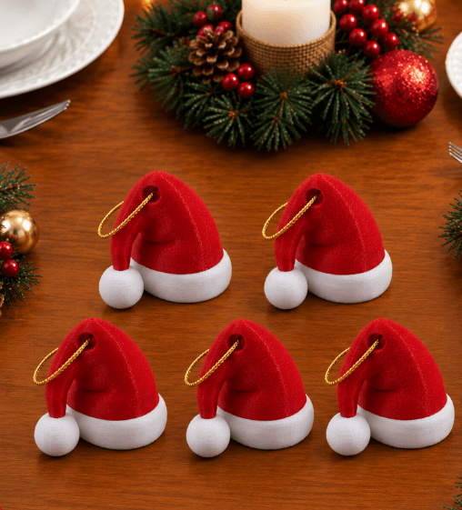 Kit 5 Mini Gorros de Natal – Enfeite Decorativo do Papai Noel