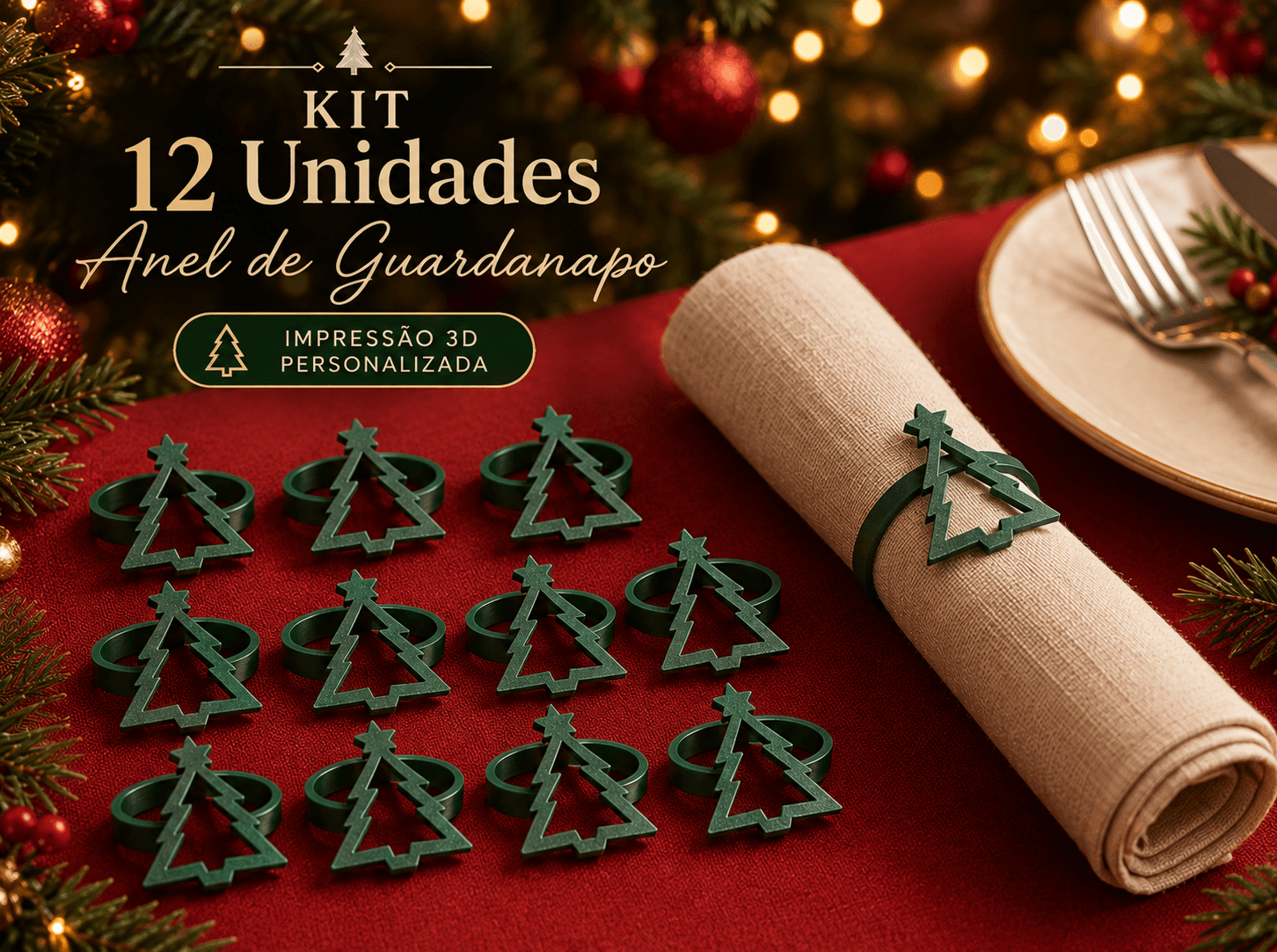 KIT 12 anéis de guardanapo | Árvore de Natal