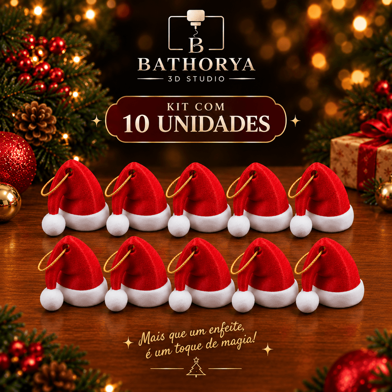 Kit 10 Mini Gorros de Natal – Enfeite Decorativo do Papai Noel