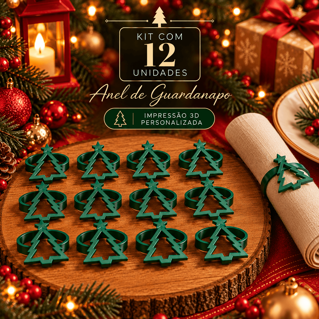KIT 12 anéis de guardanapo | Árvore de Natal
