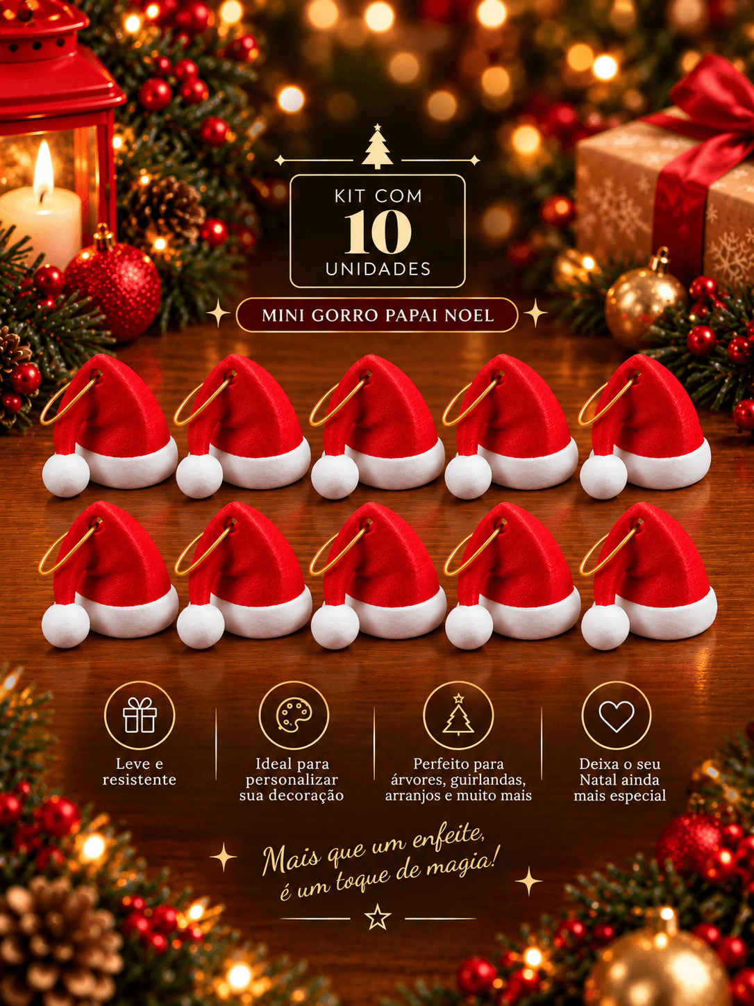 Kit 10 Mini Gorros de Natal – Enfeite Decorativo do Papai Noel