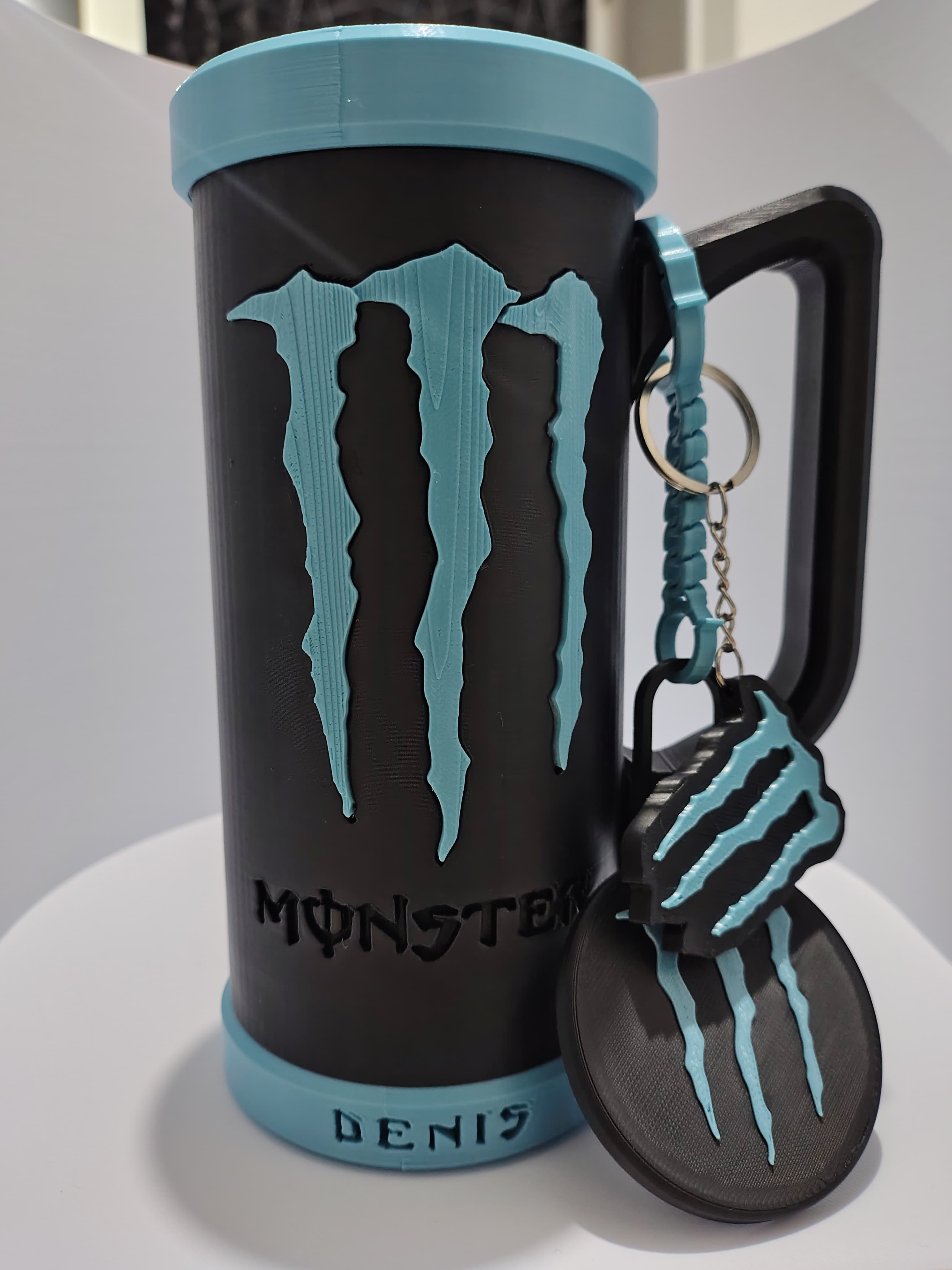 Porta Lata Monster - Preto+Azul Cyan