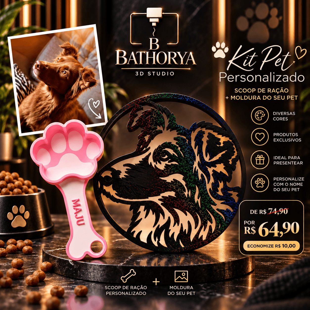 🐾 Kit Pet Personalizado – Scoop de Ração + Moldura do Seu Pet