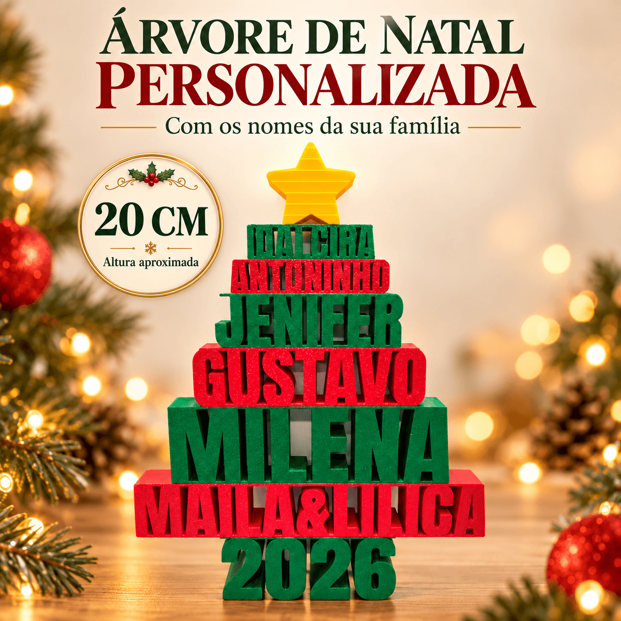 Árvore de Natal Personalizada com Nomes da Família (20CM)🎄💫